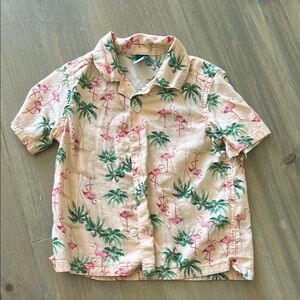 Old Navy Pink Flamingo and Green Palm Tree Button Down Shirt Tropical Style